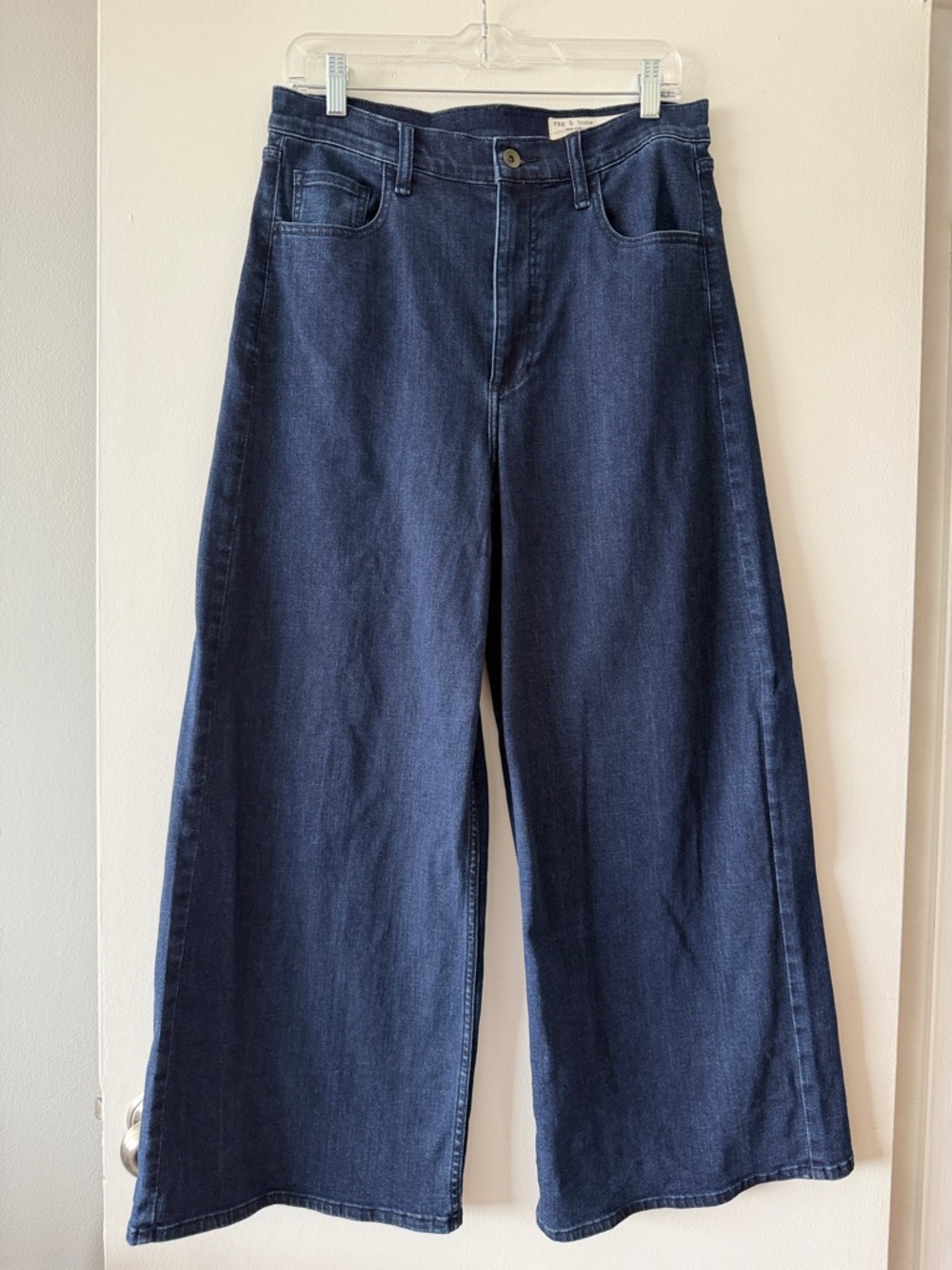 rag & bone Serena Crop Wide Leg Jeans Dark Wash High Rise Size 30 GUC